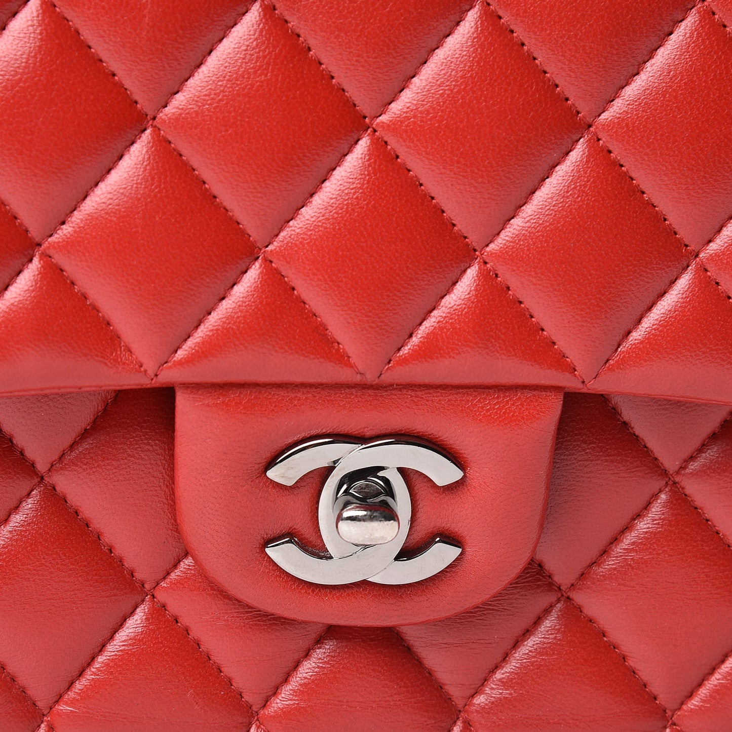 Lambskin Quilted Medium Double Flap Red