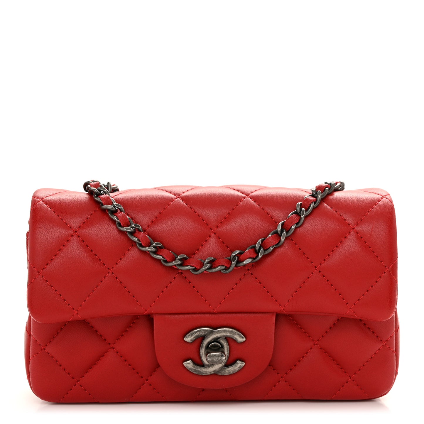 Lambskin Quilted Extra Mini Rectangular Flap Red