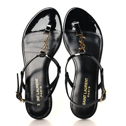 Saint Laurent Patent Calfskin Cassandra Monogram Sandals 36 Black 2 of 10
