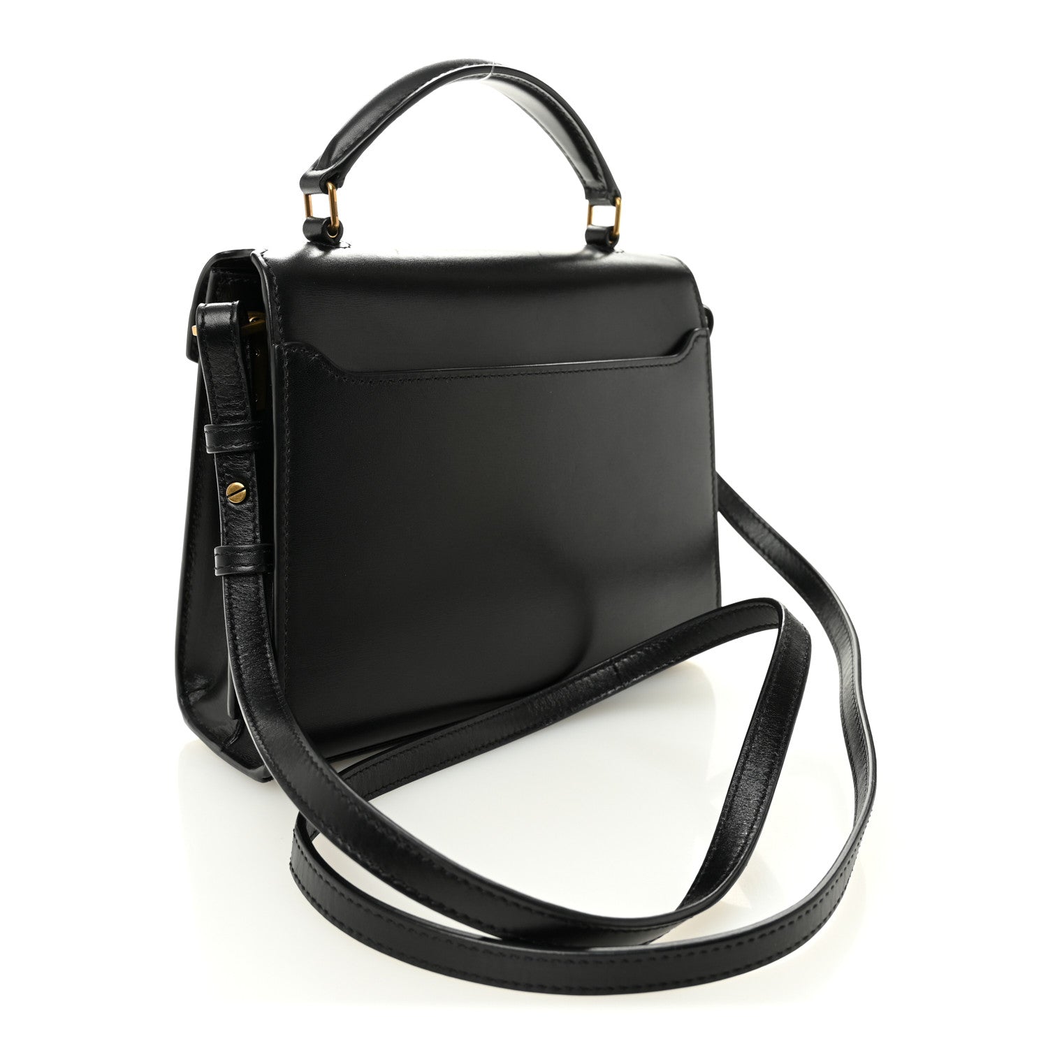 Saint Laurent Calfskin Mini Classic Monogram Cassandra Top Handle Black Tan 3 of 10