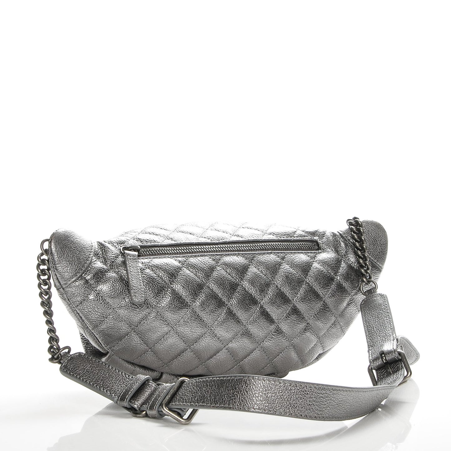Metallic Goatskin Quilted Banane Waist Bag Fanny Pack Silver