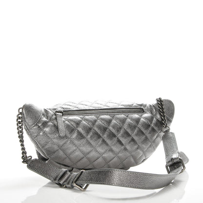 Chanel Metallic Goatskin Quilted Banane Waist Bag Fanny Pack Silver 3 of 6