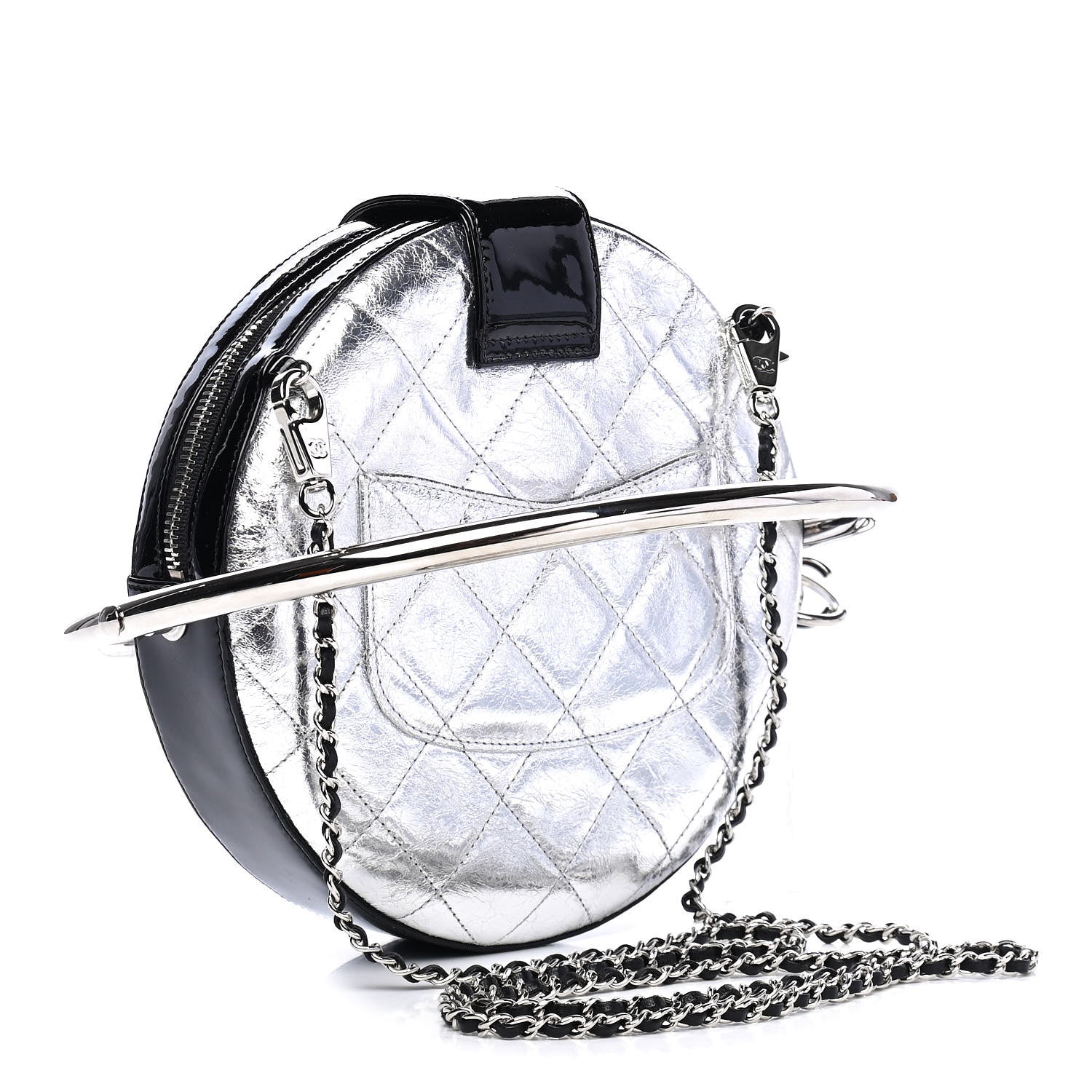 Chanel Metallic Aged Calfskin Patent Planet Minaudiere Shoulder Bag Silver 2 of 6