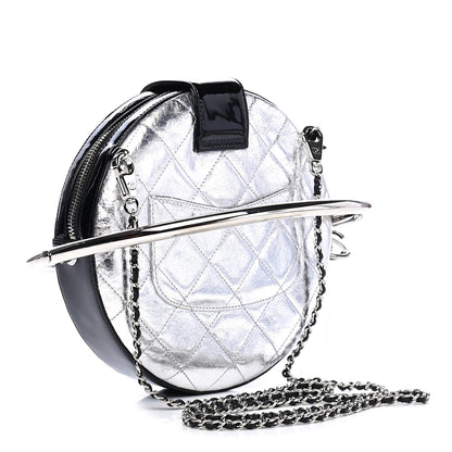Chanel Metallic Aged Calfskin Patent Planet Minaudiere Shoulder Bag Silver 2 of 6