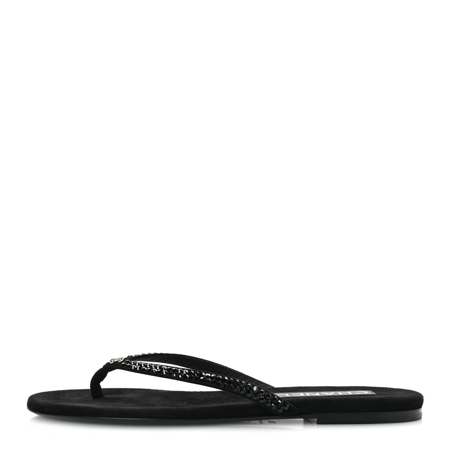Suede Kidskin Strass CC Thong Sandals 37.5 Black