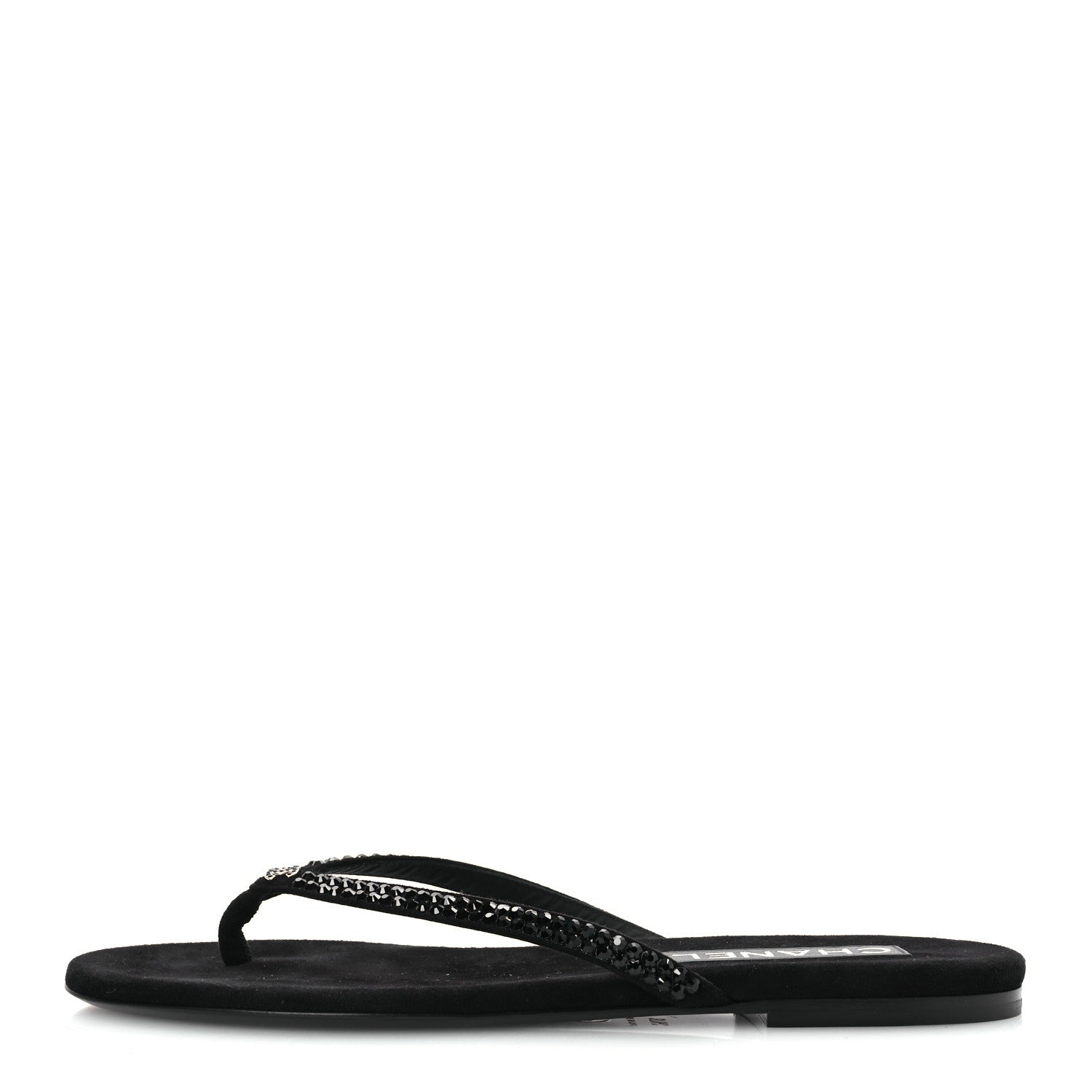 Chanel Suede Kidskin Strass CC Thong Sandals 37.5 Black 1 of 10