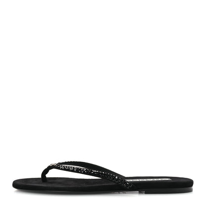 Chanel Suede Kidskin Strass CC Thong Sandals 37.5 Black 1 of 10