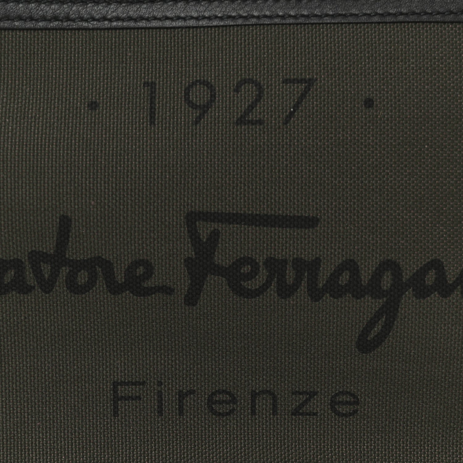 Salvatore Ferragamo Canvas 1927 Signature Wristlet Clutch Khaki