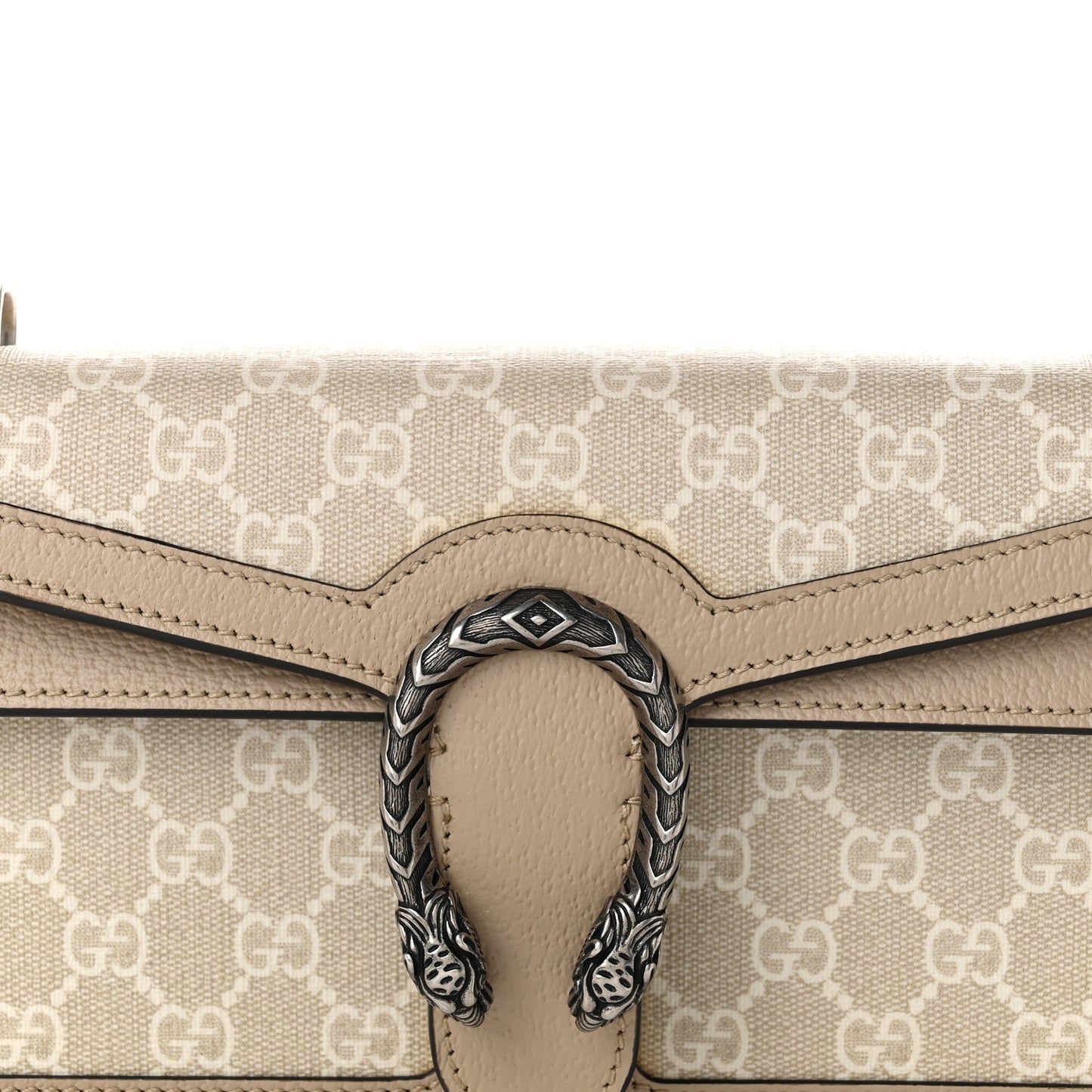 GG Supreme Monogram Textured Dollar Calfskin Small Rectangular Dionysus Shoulder Bag Beige Mystic White Oatmeal