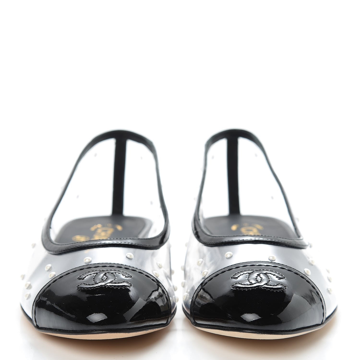 Chanel PVC Patent Calfskin Pearl Cap Toe Ballerina Flats 39 Transparent Black 2 of 8