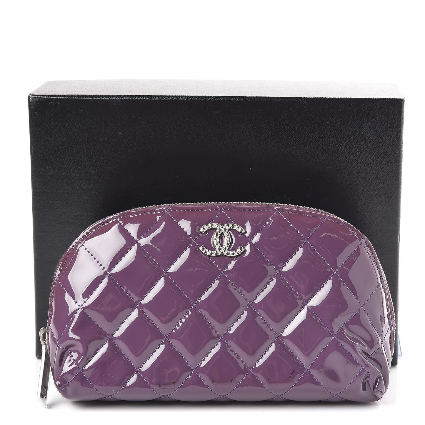 Patent Quilted Brilliant Cosmetic Case Violet