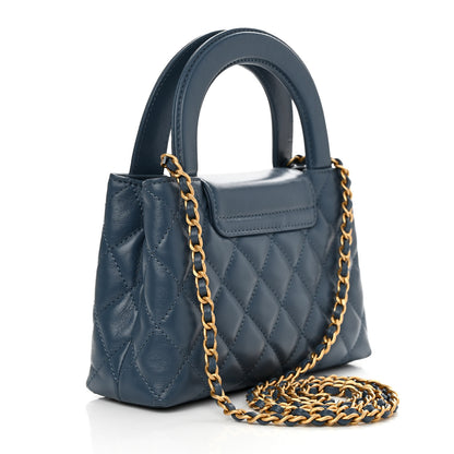 Chanel Shiny Aged Calfskin Quilted Nano Kelly Shopper Dark Blue 3 of 10