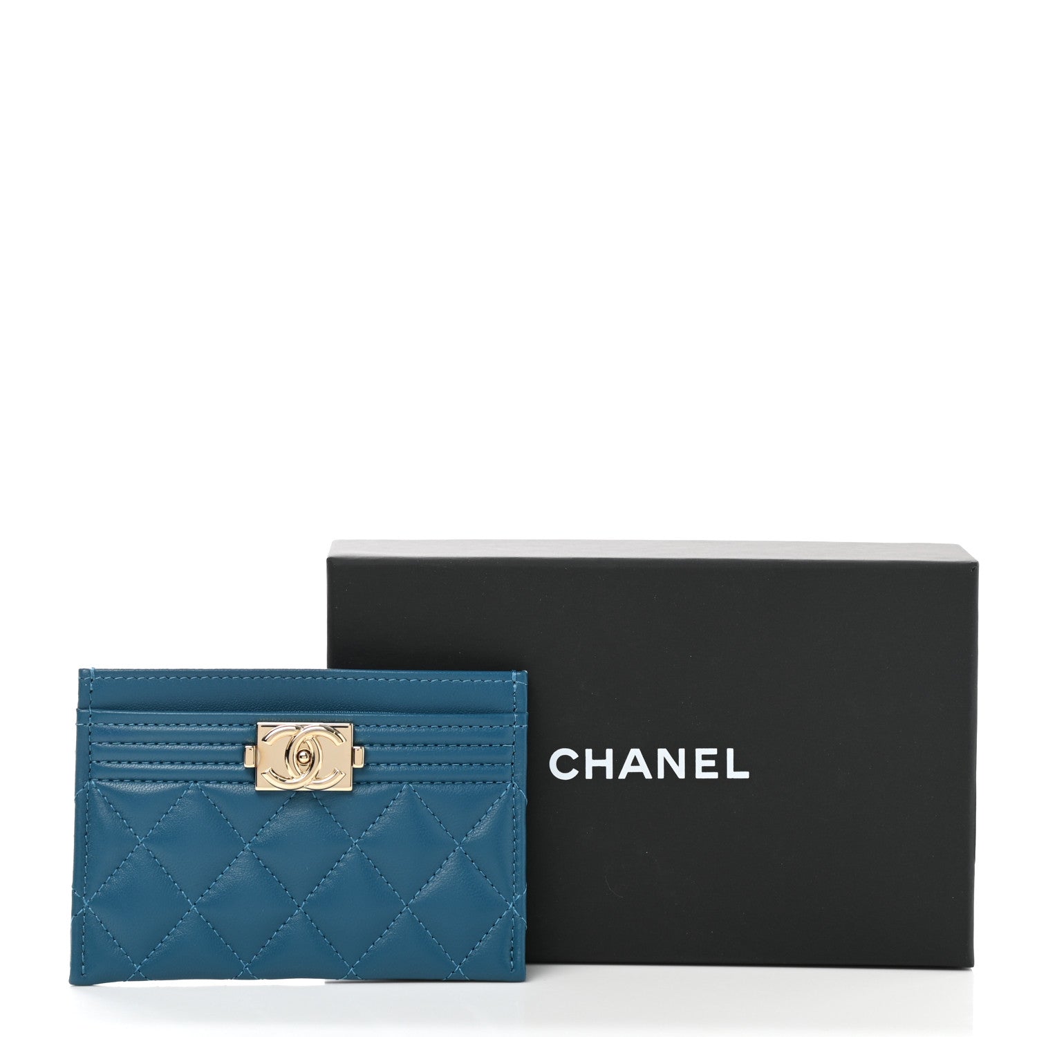 Chanel Lambskin Quilted Boy Card Holder Blue 9 of 9