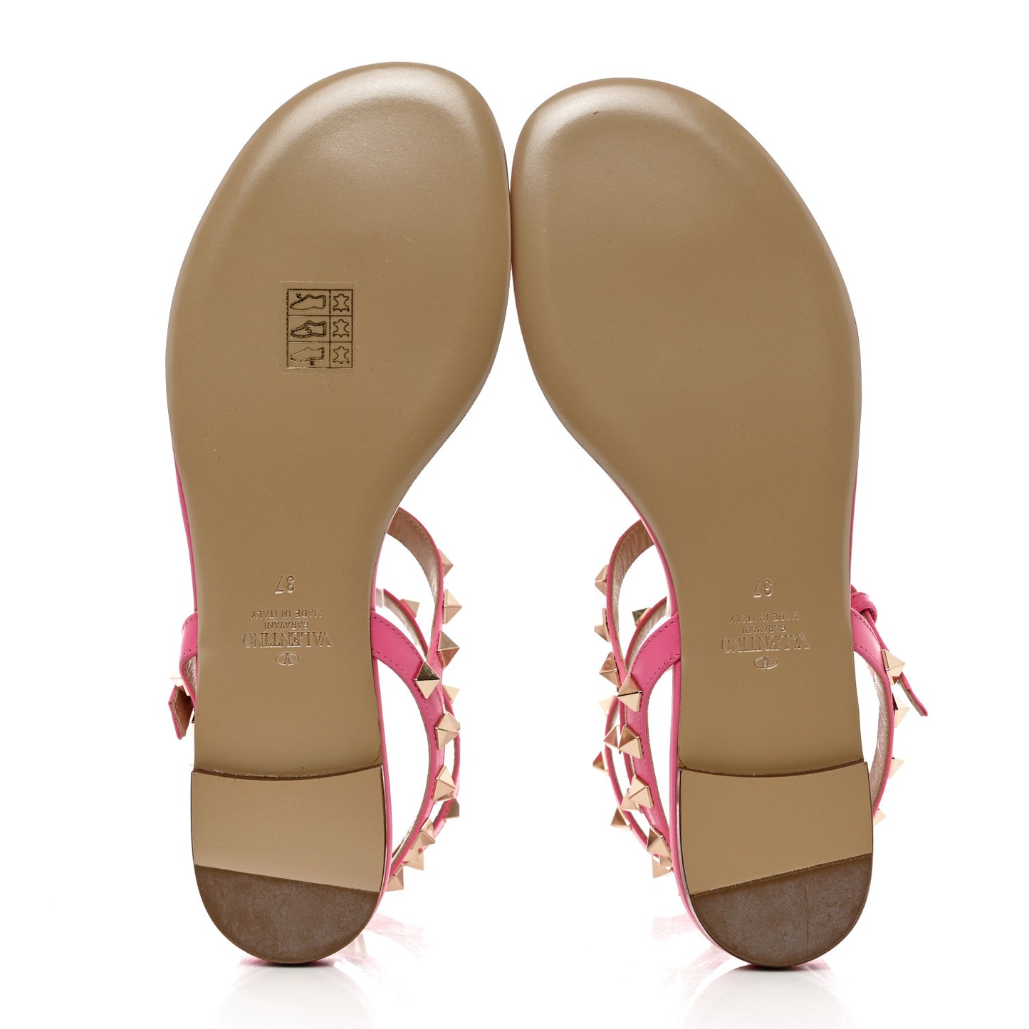Calfskin Rockstud Gladiator Flat Sandals 37 Feminine Pink