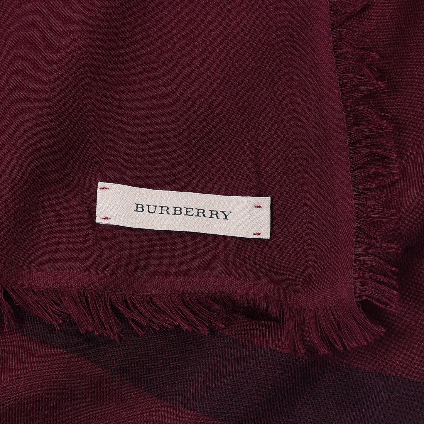 Modal Wool Overdyed Chambray Check Square Scarf Deep Claret