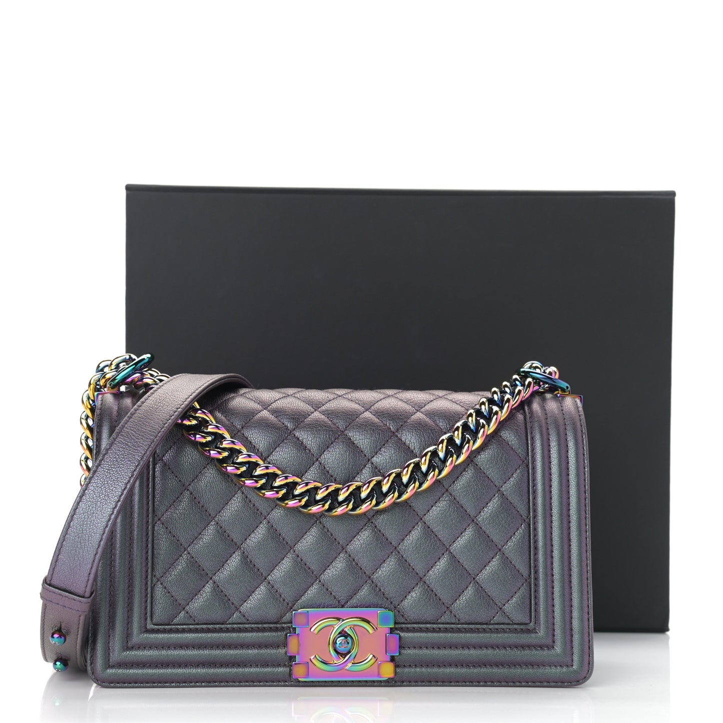 Iridescent Goatskin Quilted Medium Boy Flap Purple