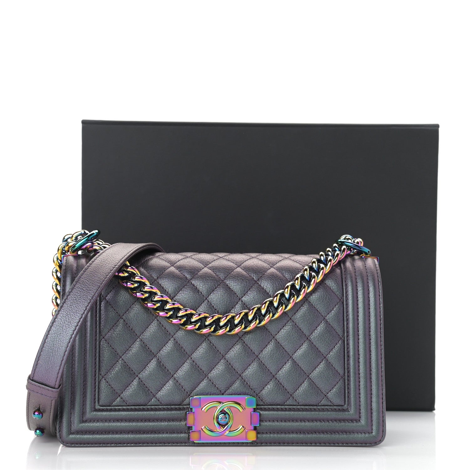 Chanel Iridescent Goatskin Quilted Medium Boy Flap Purple 12 of 12