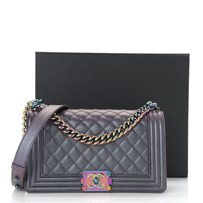 Chanel Iridescent Goatskin Quilted Medium Boy Flap Purple 12 of 12