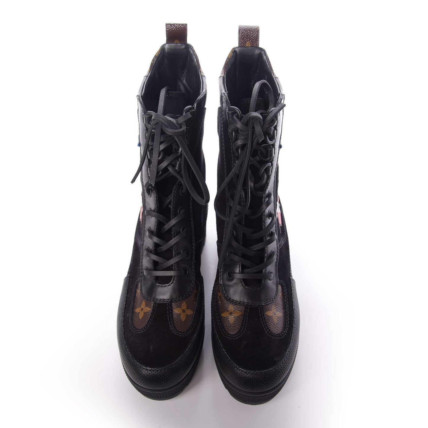 Suede Calfskin Monogram LV Black Heart Laureate Platform Desert Boots 37.5 Black