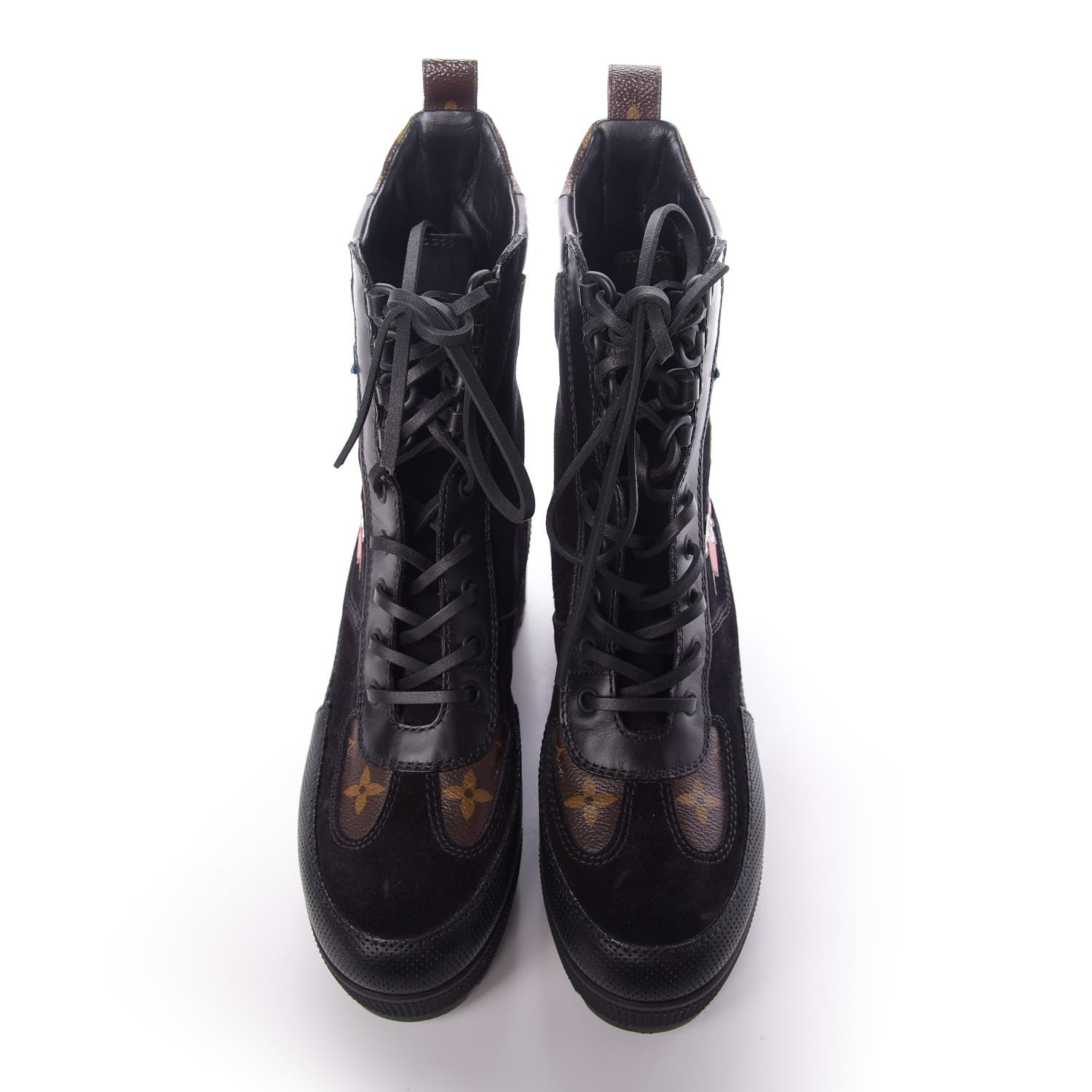 Louis Vuitton Suede Calfskin Monogram LV Black Heart Laureate Platform Desert Boots 37.5 Black 5 of 9