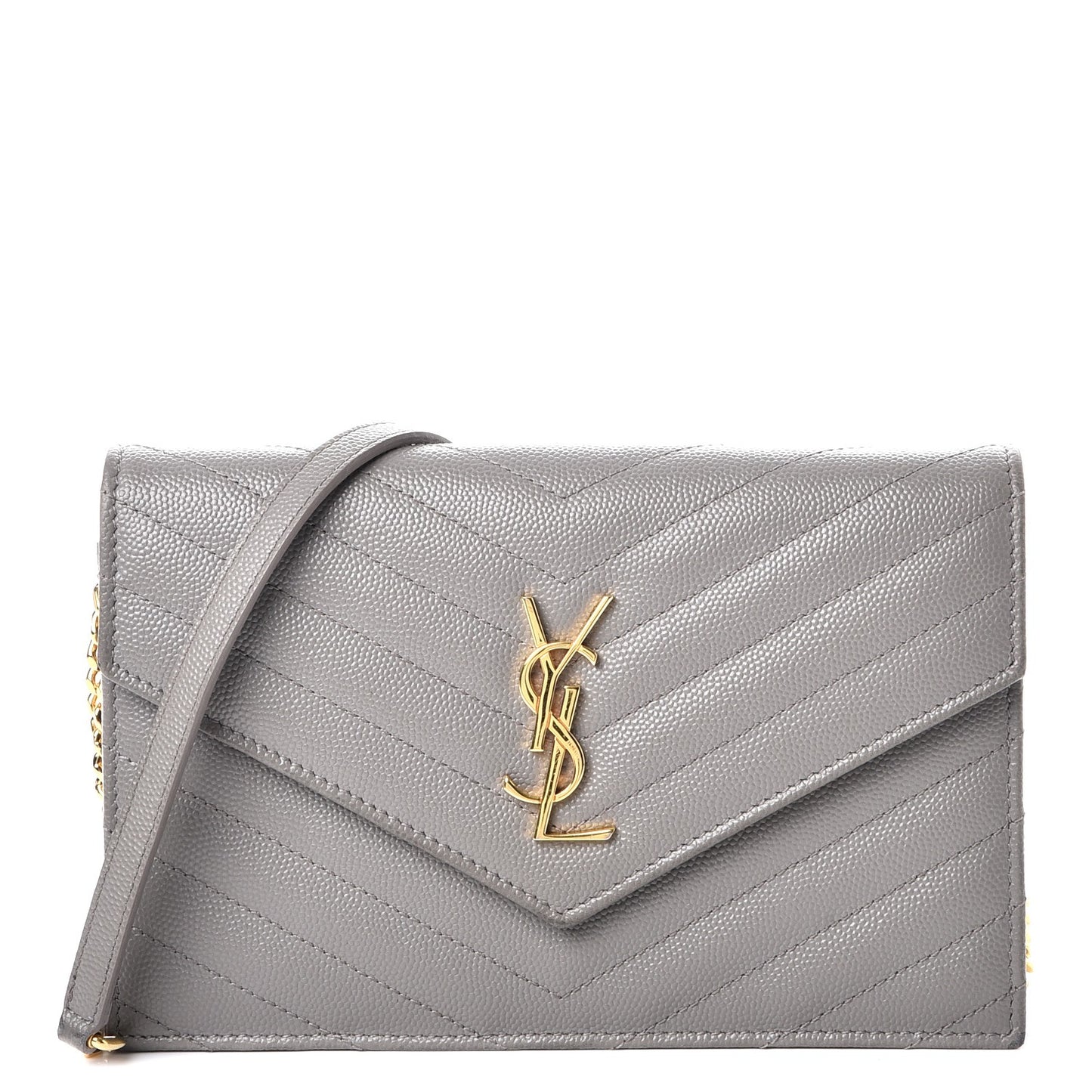 Grain De Poudre Matelasse Chevron Monogram Envelope Chain Wallet Fog