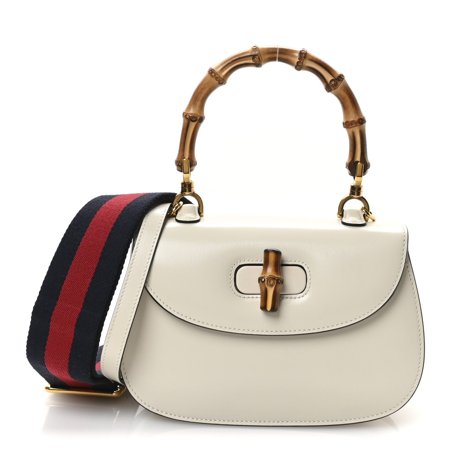 Gucci Boarded Dyana Lux Calfskin Web Small Bamboo 1947 Top Handle Bag Mystic White 1 of 11