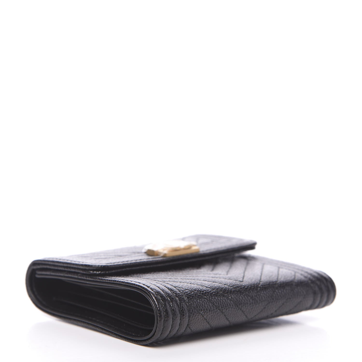 Chanel Caviar Chevron Quilted Boy Compact Wallet Black 3 of 7