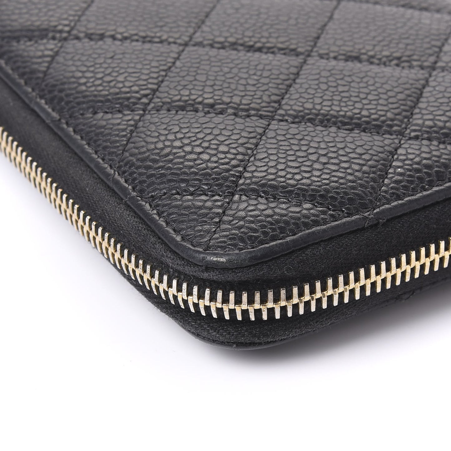 Caviar Quilted Large Gusset Zip Around Wallet Black