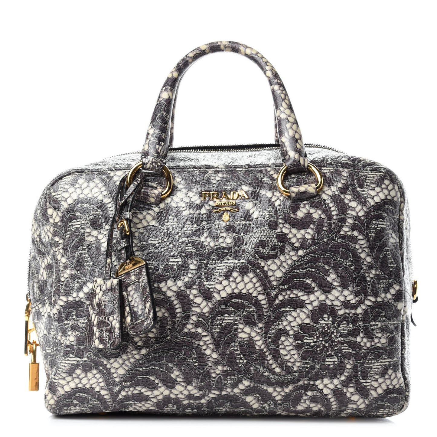 Cervo Lux Print Lace Bauletto Bag Talco