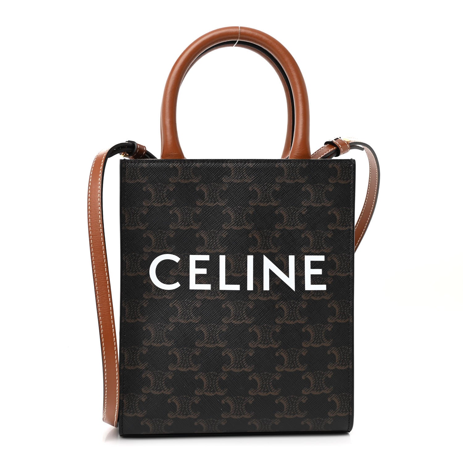 Celine Triomphe Canvas Calfskin Mini Vertical Cabas Tan 1 of 10