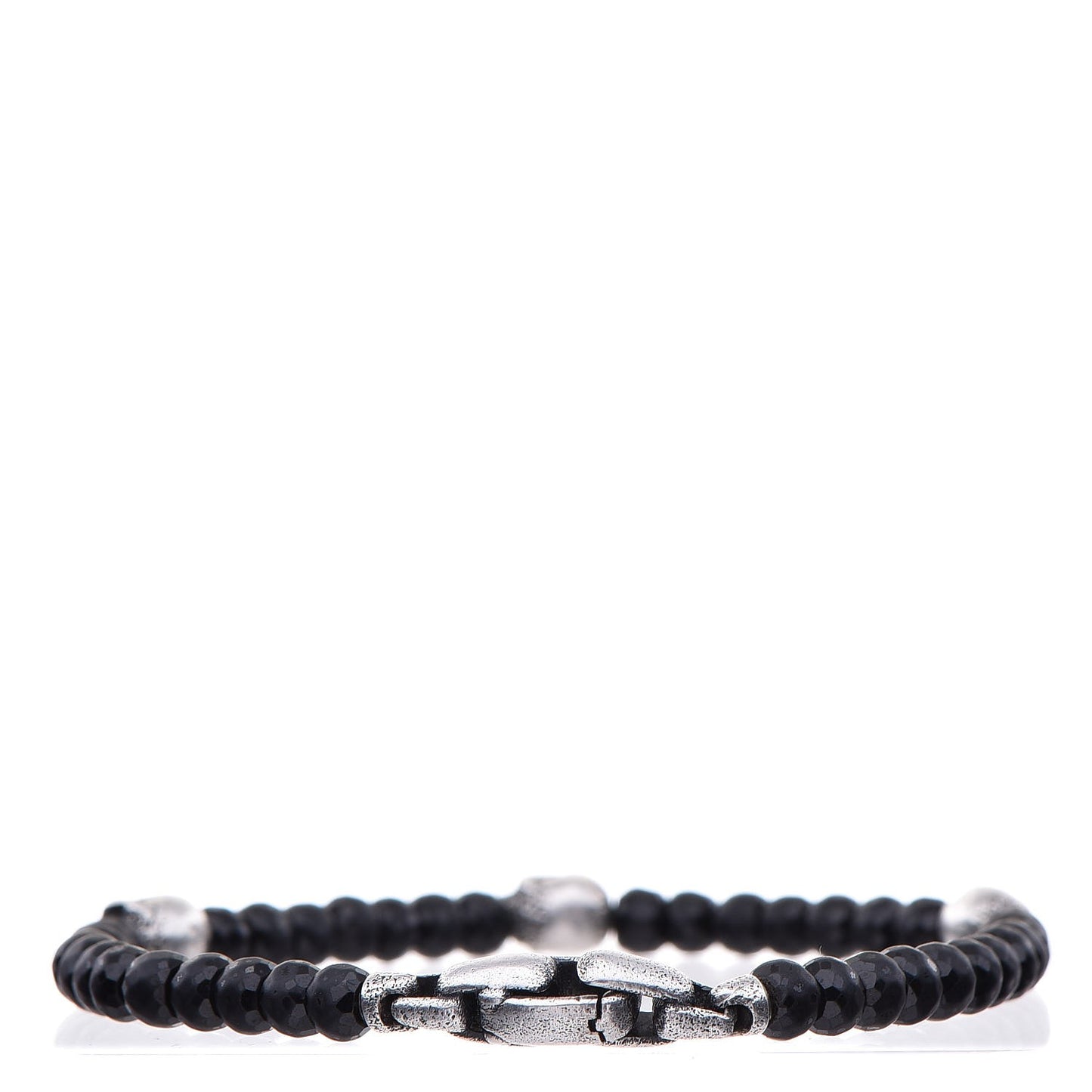 Sterling Silver Black Spinel 5mm Spiritual Beads Skull Station Bracelet M