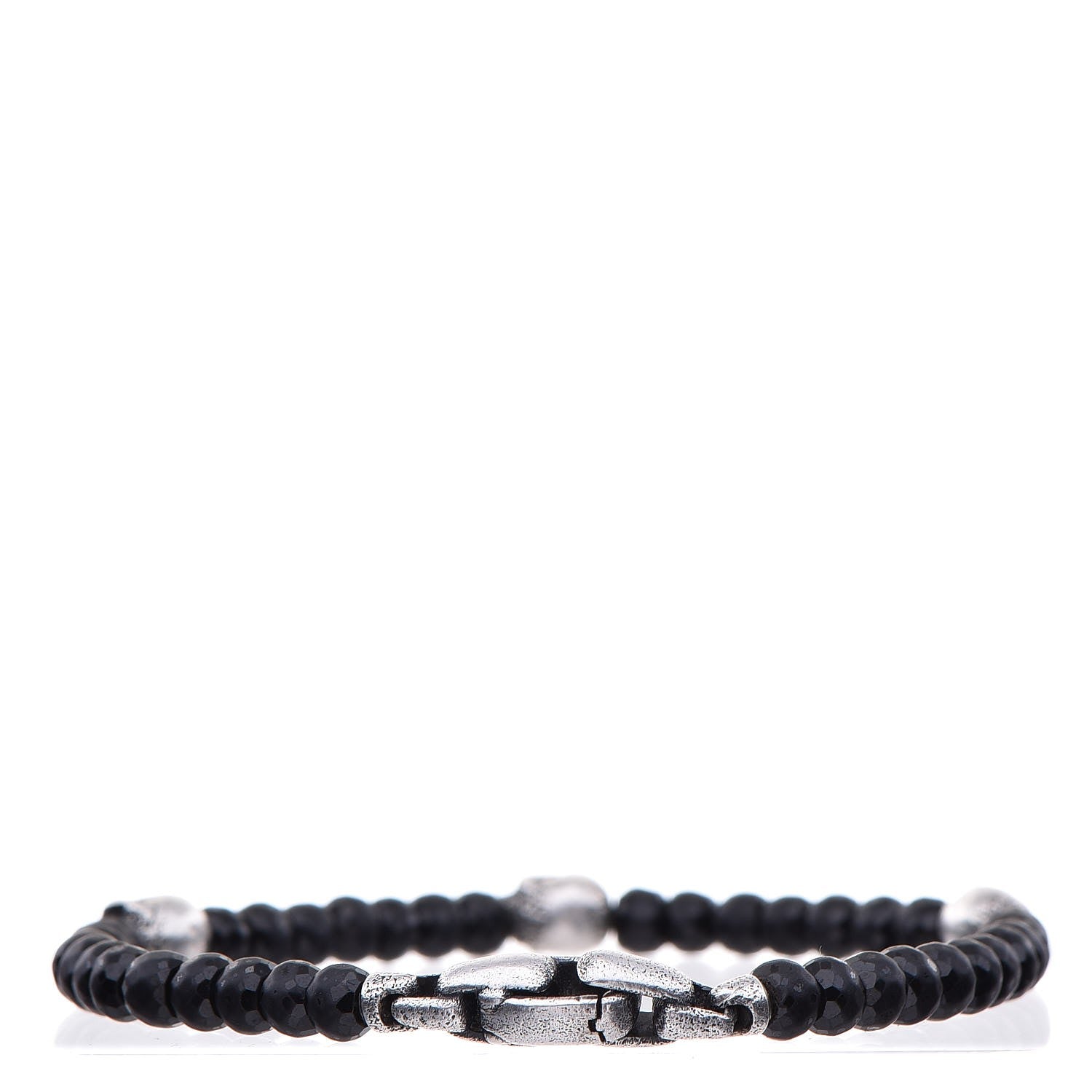 David Yurman Sterling Silver Black Spinel 5mm Spiritual Beads Skull Station Bracelet M 3 of 5