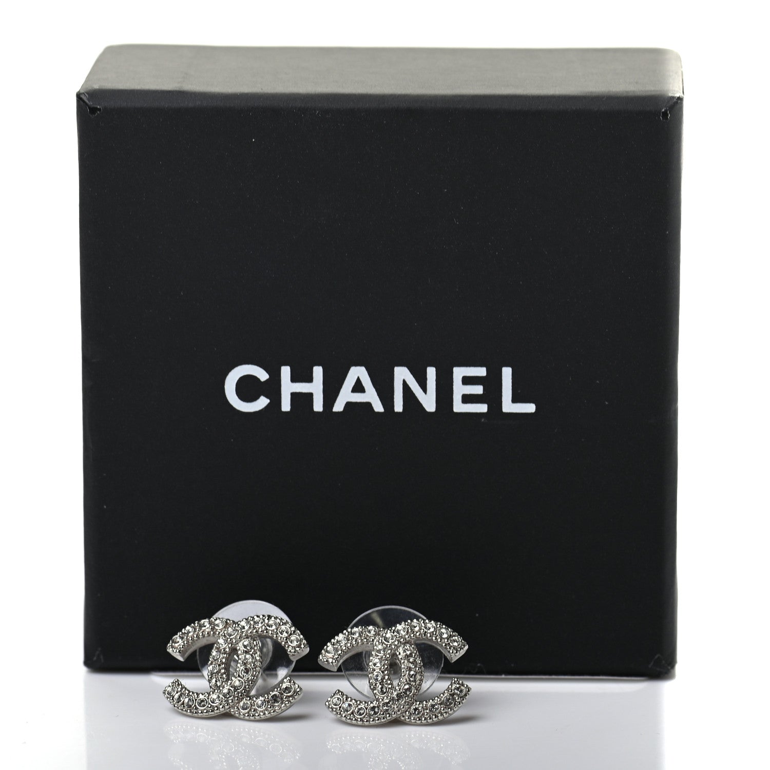 Chanel Crystal CC Earrings Silver 5 of 5