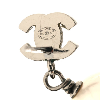 Chanel Crystal Pearl CC Drop Earrings Silver Pearly White 4 of 5