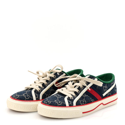 Gucci New Denim GG Monogram Web Womens 1977 Tennis Sneakers 37 Blue Tea Mystic White 4 of 11