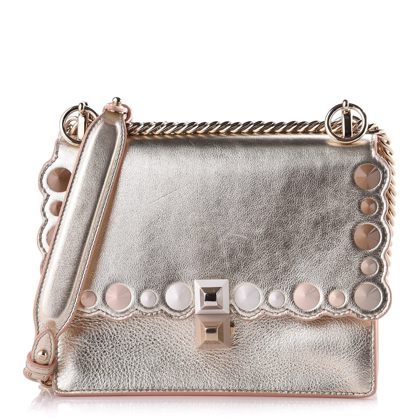 Vitello Catalan Mirror Scalloped Multi Studded Small Kan I Shoulder Bag Champagne