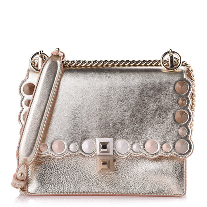 Fendi Vitello Catalan Mirror Scalloped Multi Studded Small Kan I Shoulder Bag Champagne 1 of 20