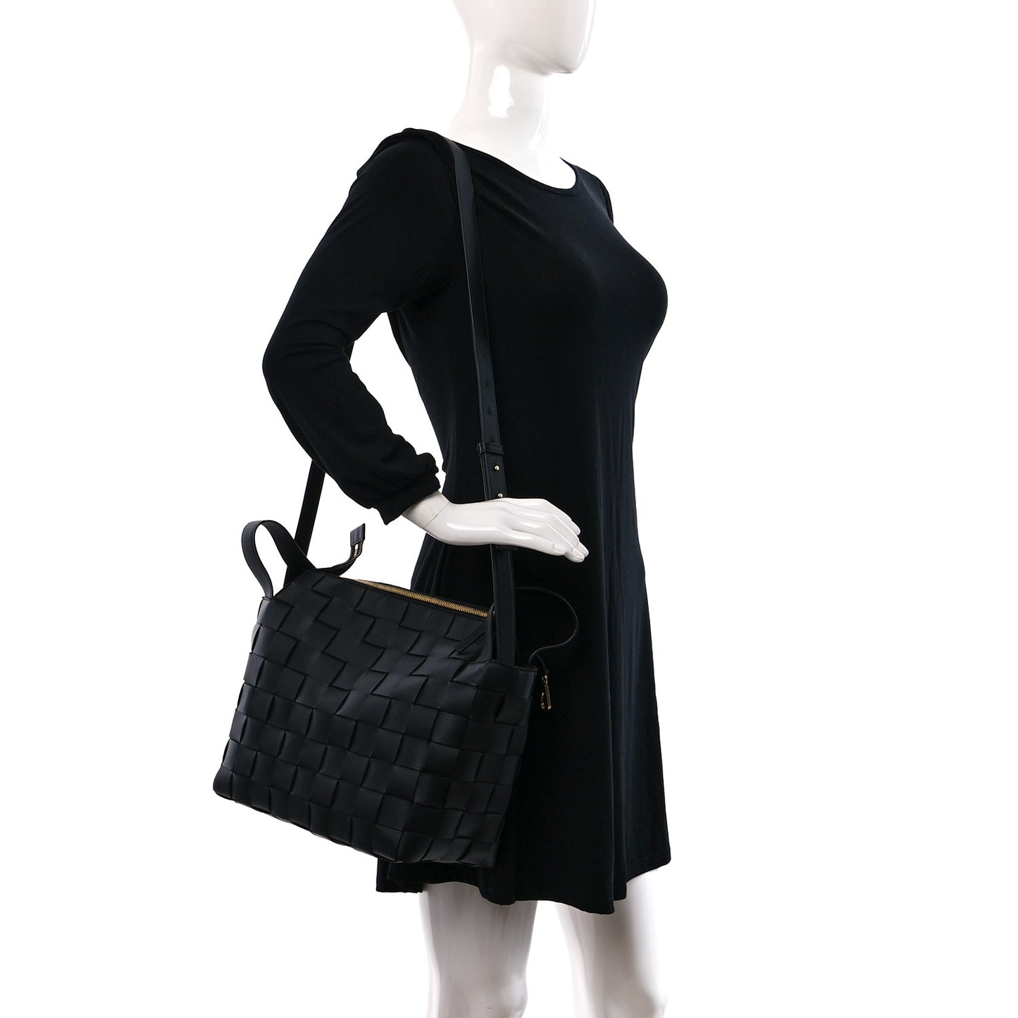 Lambskin Maxi Intrecciato Bowling Cassette Shoulder Bag Black