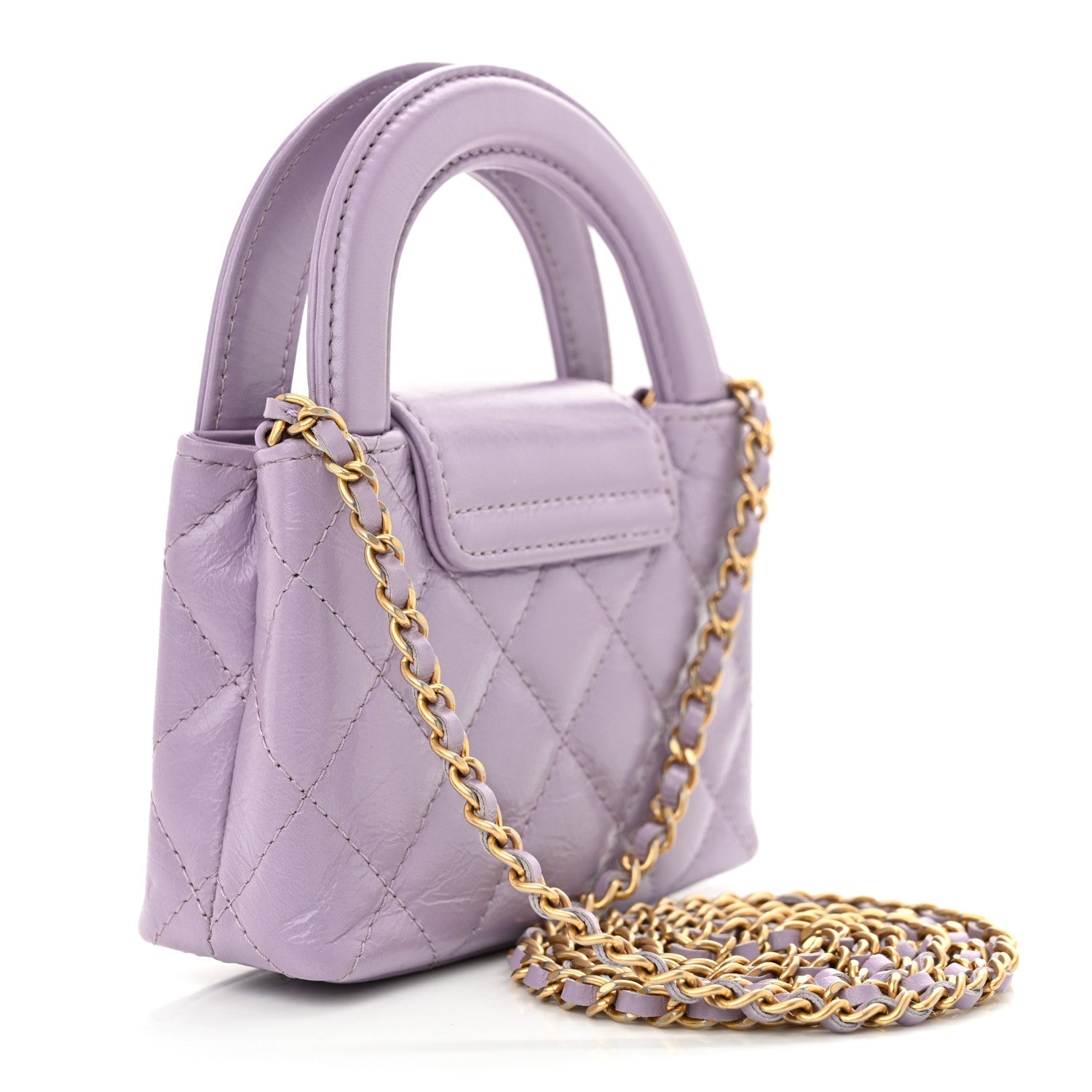 Chanel Shiny Aged Calfskin Quilted Mini Nano Kelly Shopper Lilac 3 of 11