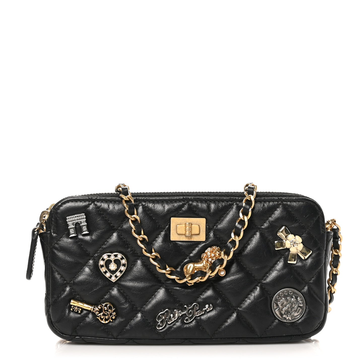 Aged Calfskin Lucky Charms 2.55 Reissue Small Clutch With Chain Black