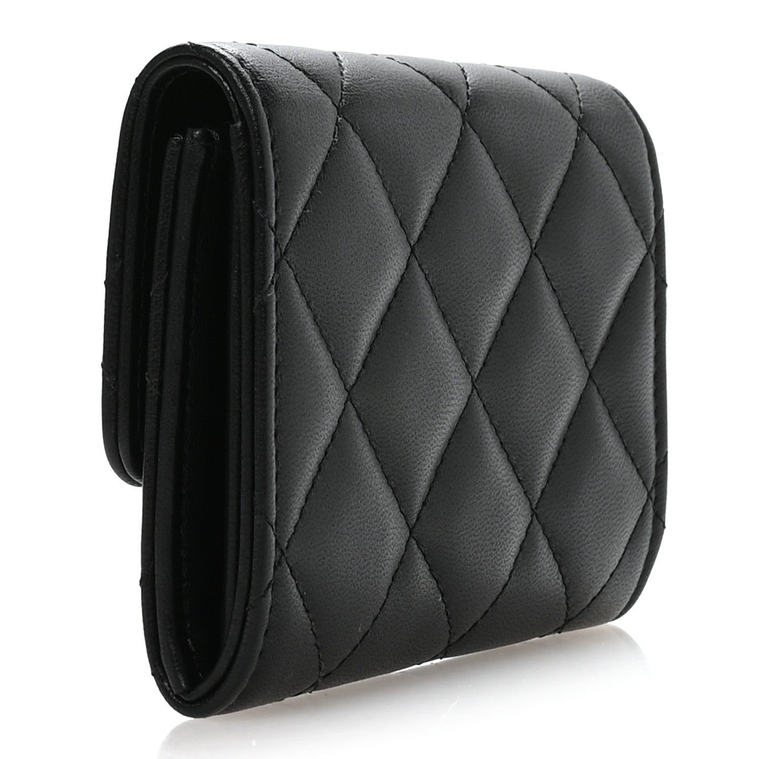 Chanel Lambskin Quilted Flap Baguette Crystal Card Holder Wallet Black 3 of 9