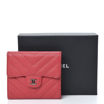 Chanel Caviar Chevron Quilted Compact Flap Wallet Red 9 of 11