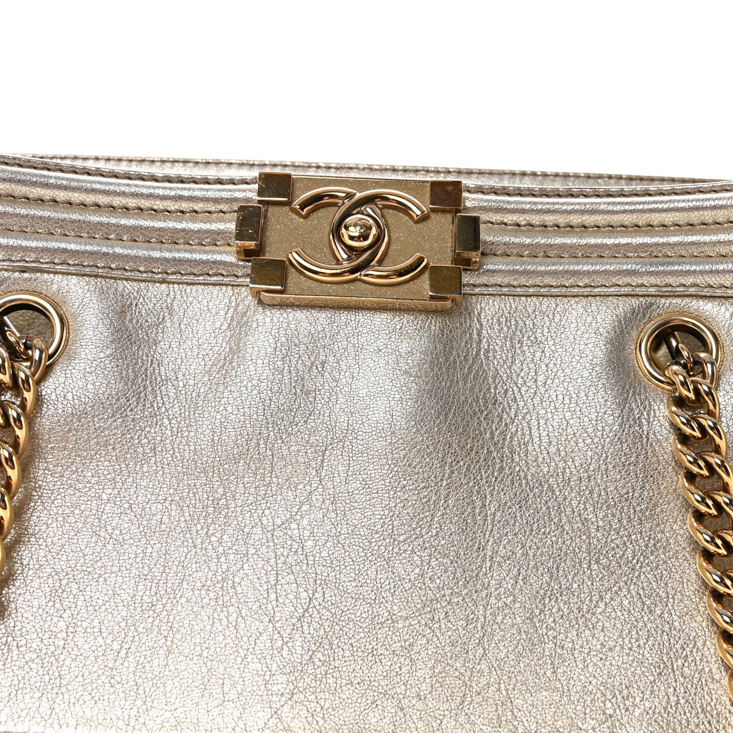 Metallic Goatskin Calfskin Bi-Color Large Boy Tote Black Gold