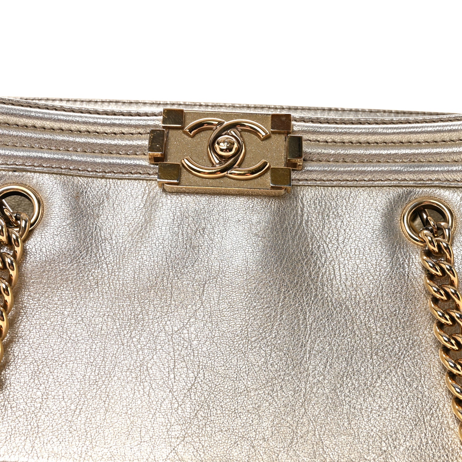 Chanel Metallic Goatskin Calfskin Bi-Color Large Boy Tote Black Gold 7 of 9