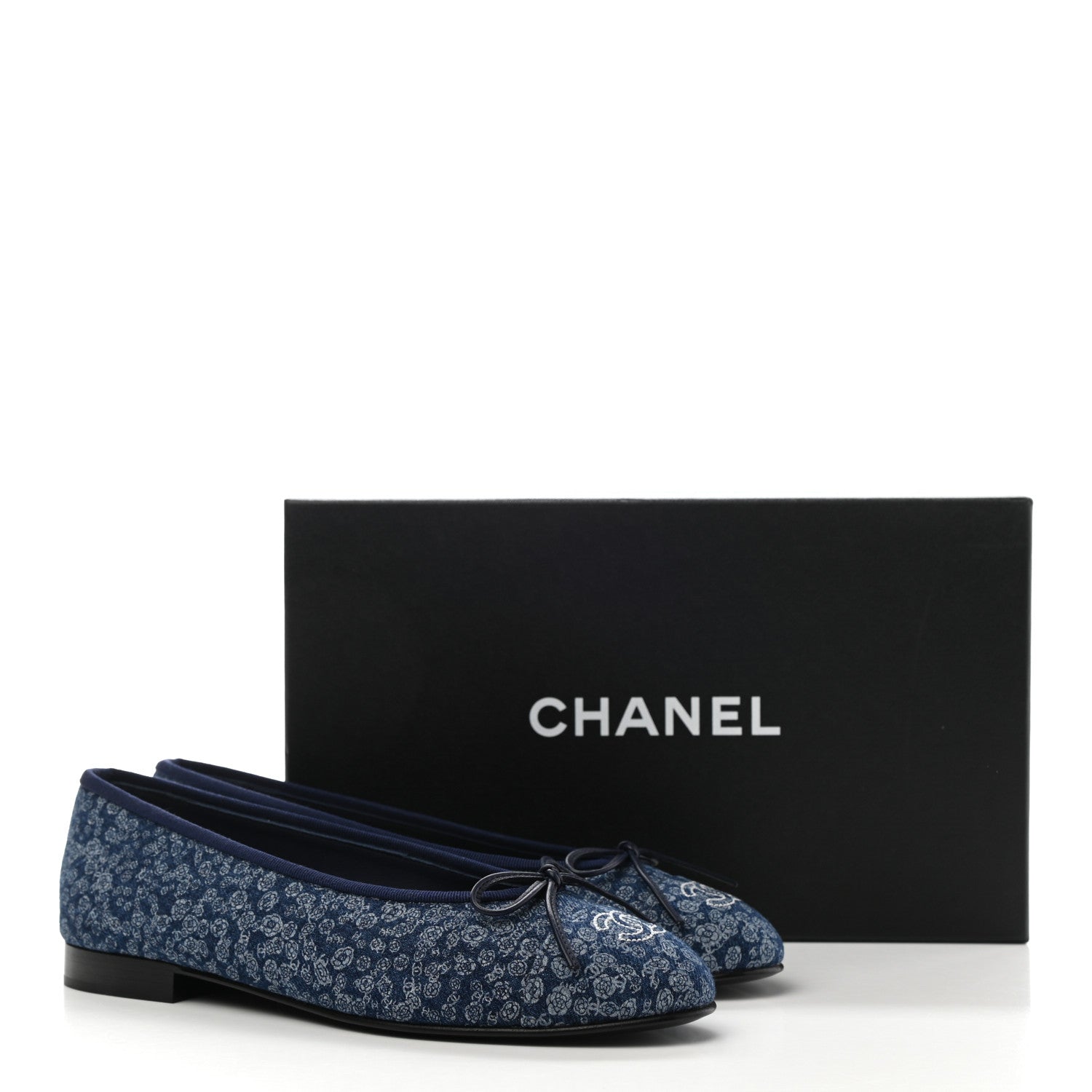 Chanel Denim Camellia Print Ballerina Flats 38 Dark Blue 11 of 11