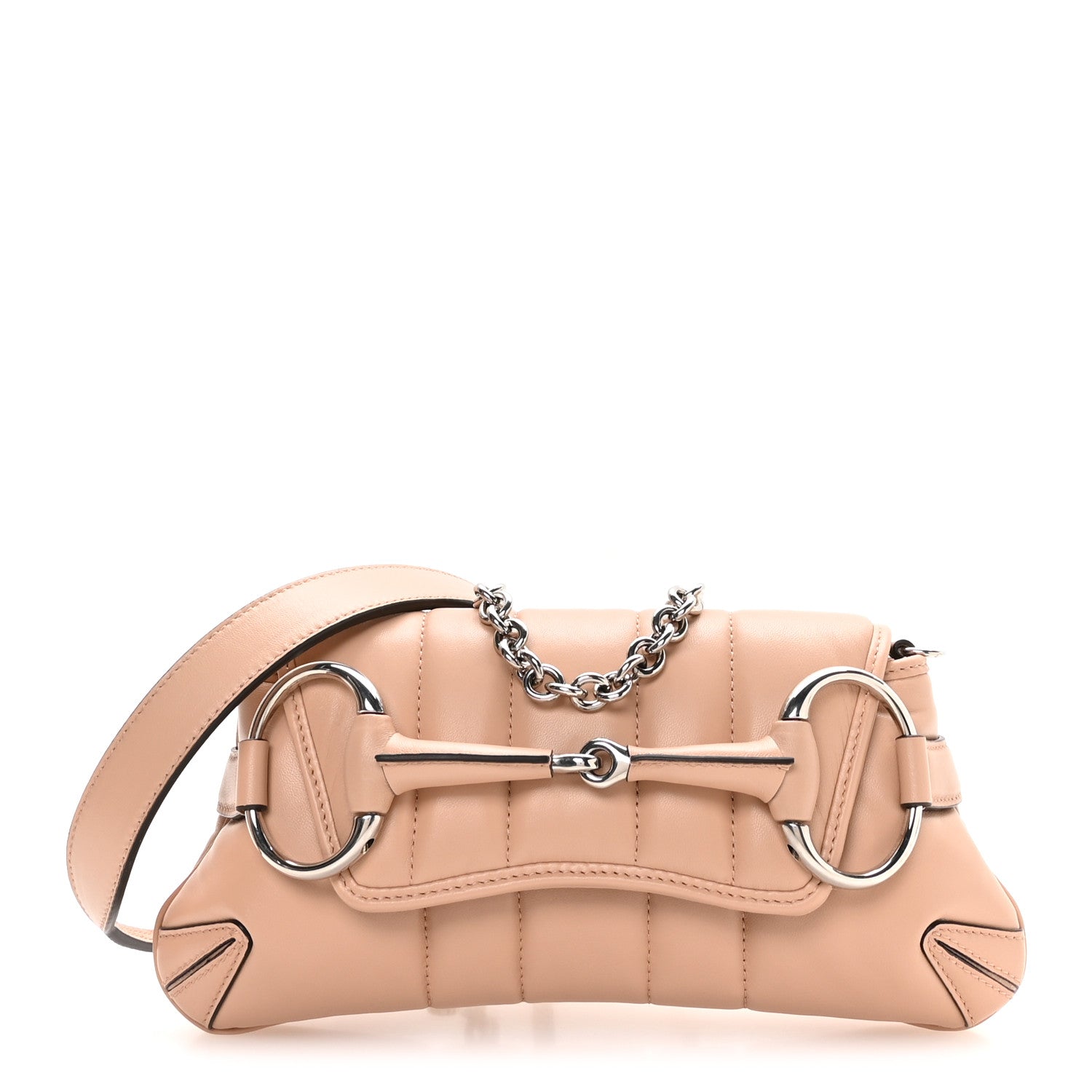 Gucci Nappa Vertical Matelasse Small Maxi Horsebit Chain Shoulder Bag Beige 1 of 11