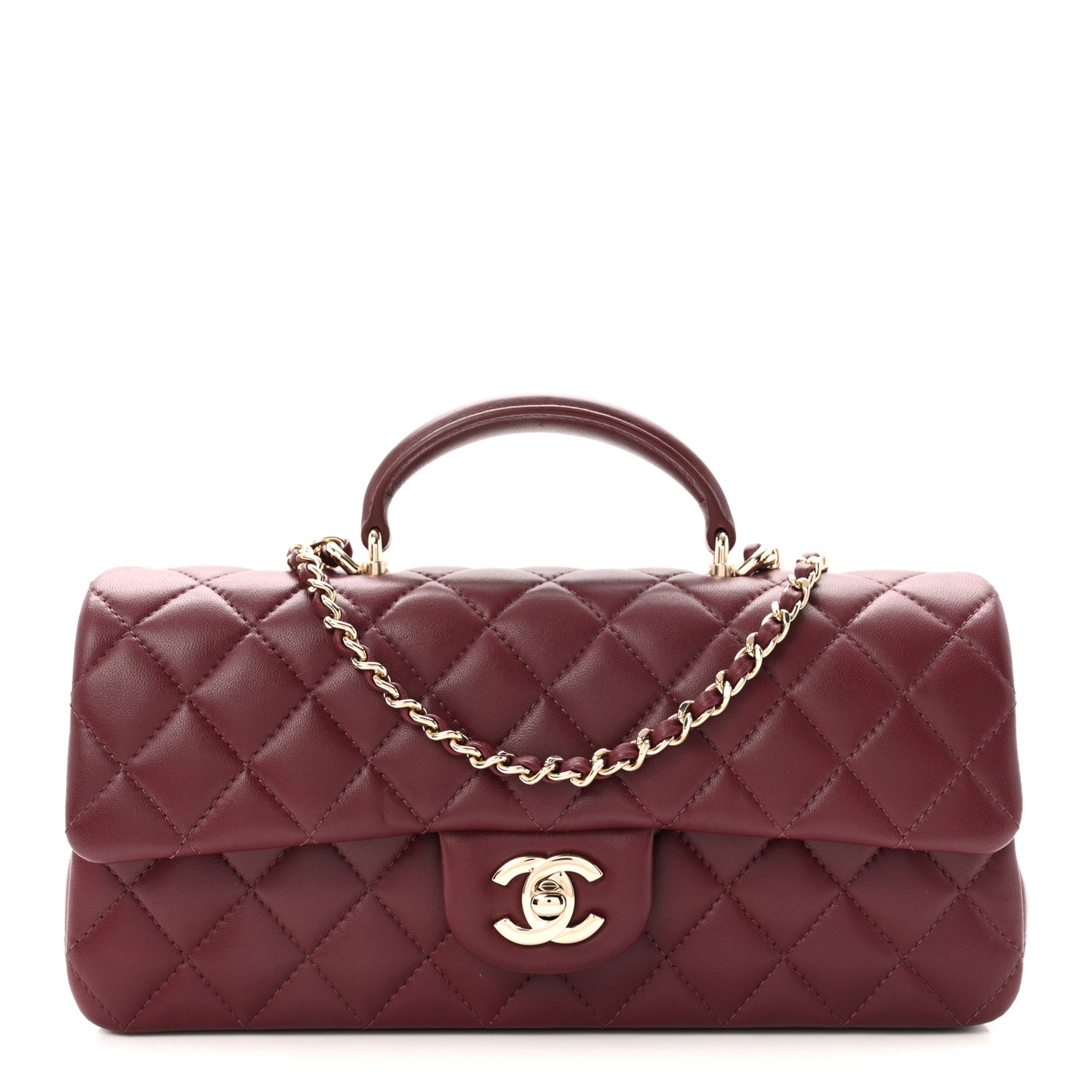Lambskin Quilted Top Handle East West Flap Dark Burgundy