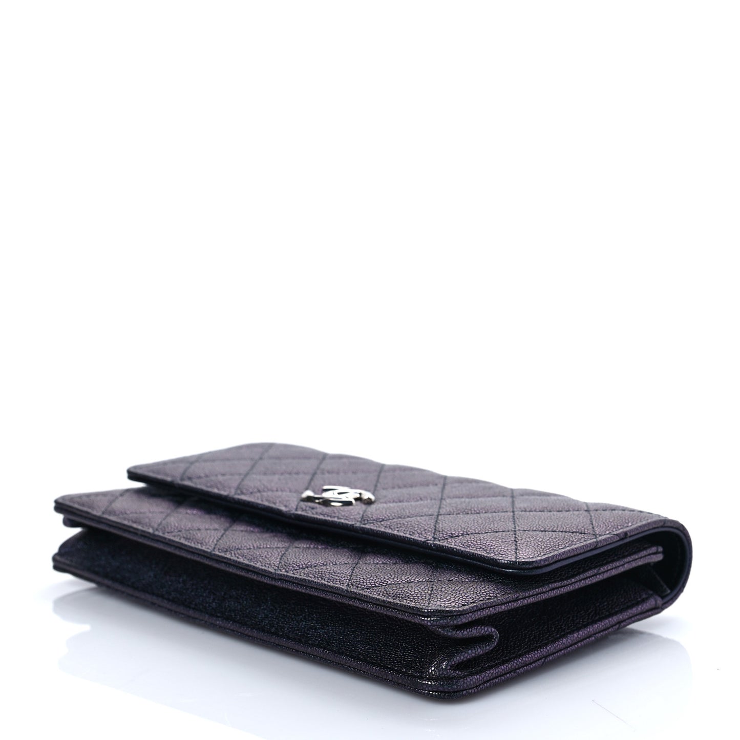 Iridescent Caviar Quilted Classic Pouch Clutch Black