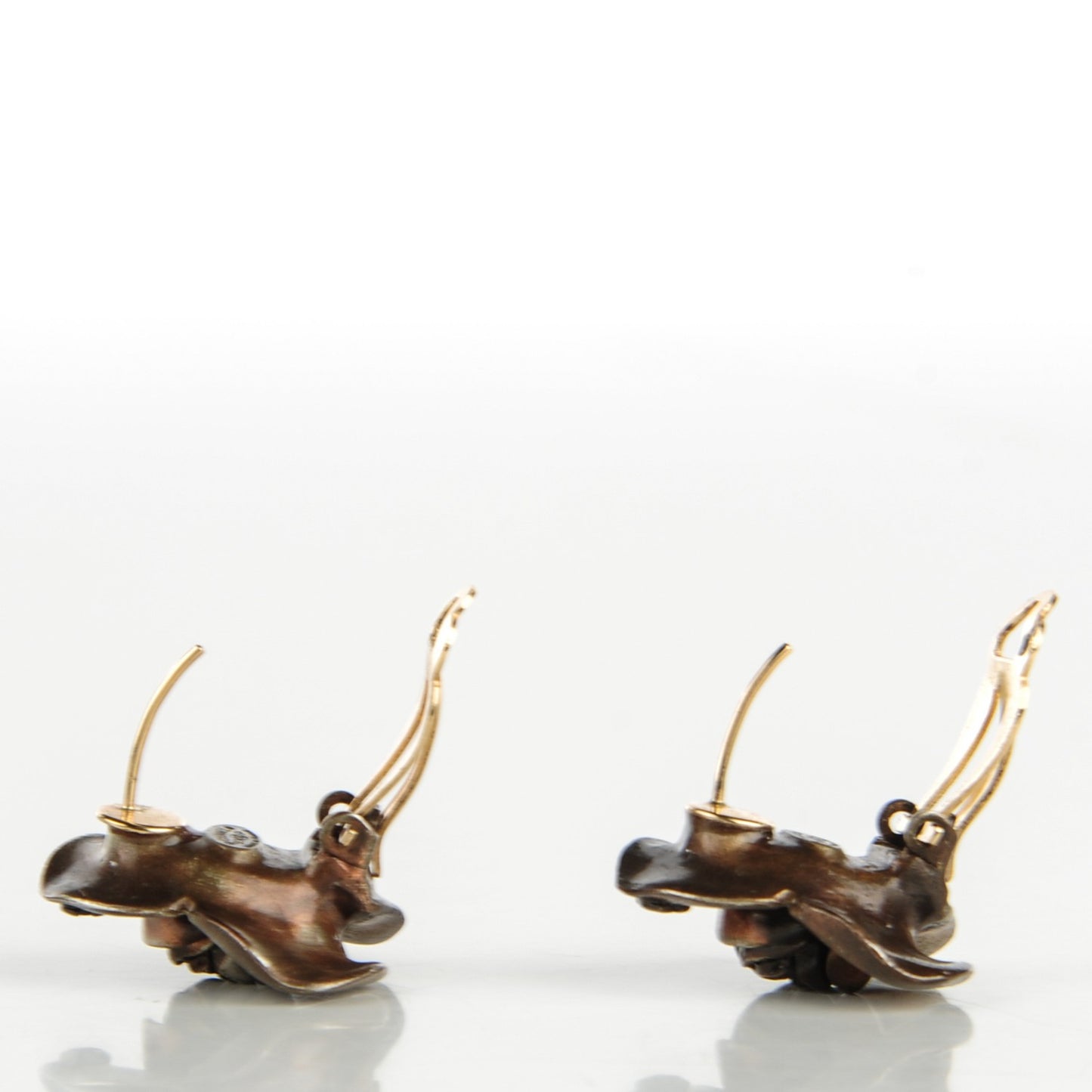 14K Gold and Bronze Camellia CC Earrings