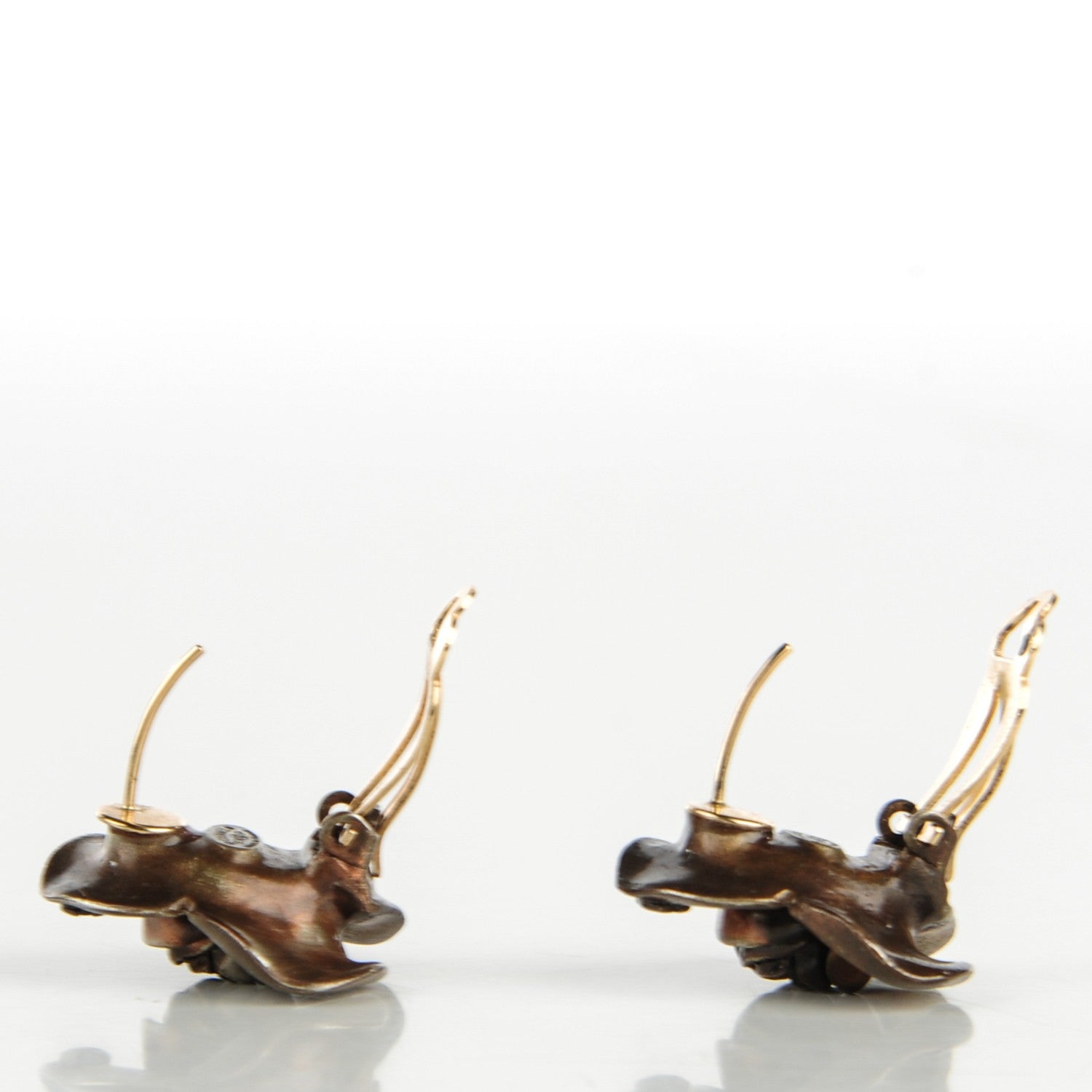 Chanel 14K Gold and Bronze Camellia CC Earrings 3 of 5